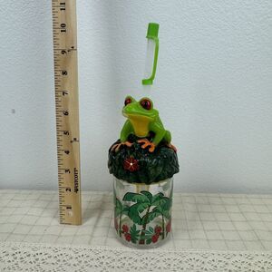 Vintage Rainforest Cafe Frog Tiki Mug Cup Straw & Lid Souvenir Drinkware
